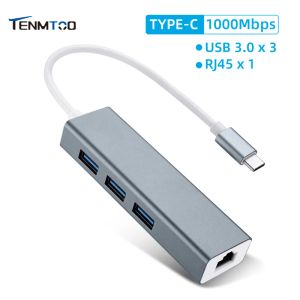 HUBS TOMTOO USB Adapter Ethernet 1000 Mbps 4 porty USB 3.0 Hub z RJ45 Gigabit Ethernet LAN Adapter dla MacBook Pro/Air PC