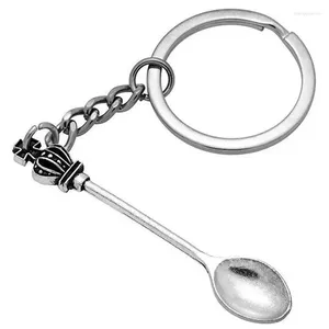 Schlüsselanhänger Lustige Metallkronenlöffel Schlüsselbund Vintage Silber Farbe Kaffee lang Anhänger Key Ring Bag Accessoires Schmuck Schmuck