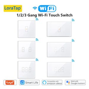 コントロールloratap tuyaスマートライフ1,2,3ギャングEU/USライトタッチパネルスイッチアプリリモートコントロールタイミング音声Google Home Alexa経由