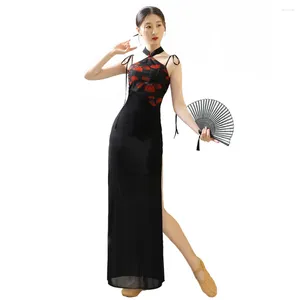 Lässige Kleider chinesischer chinesischer Cheongsam für Frauen lang Qipao schlank traditionelles Kleid Erwachsener Schultergurt sexy sexy