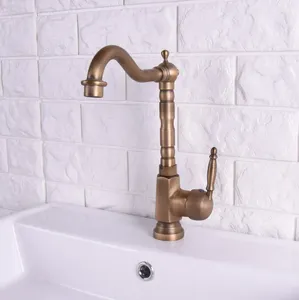 Kitchen Faucets Vintage Retro Antique Brass Swivel Spout Bathroom Sink Faucet Basin Cold And Water Mixer Taps Dnfa1