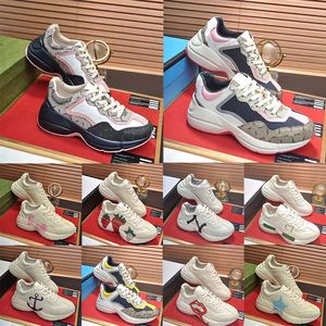 Fashion OG Designer Rhyton Shoes Distressed Ivory Casual Sneakers Genuine Leather Vintage Red Blue Pink Black Beige Ebony Platform Cloud Bottoms Women Men Trainers