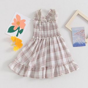 女の子のドレス幼児のベビー服夏のドレスノースリーブ首の格子縞のプリントa-line