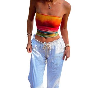 Женские танки Camis Xingqing Tie Dye Tube Top Y2K Эстетическая одежда Женская лето без бретелек без бретелек Bandeau 2000 -х