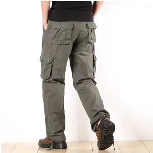 Herrenhosen Armee Grüne Ladungsmänner lässige Multi -Taschen Militärtaktische Gerade lange Hose Plus Size 42 44