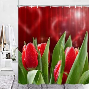 Duschvorhänge Rose Blume frische rote Rosen Blumenbad Vorhang Stoff Dekor Badezimmer Accessoires Set Haken Valentinstag Geschenk