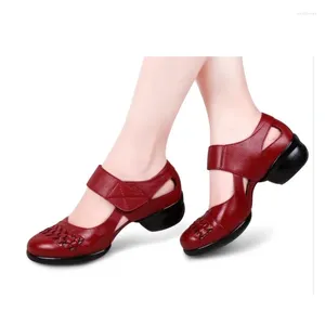 Dance Shoes Breathable Soft Bottom Leather Square Shoe Female Sailor Women Mid Heel Adult Sneakers Hook & Loop