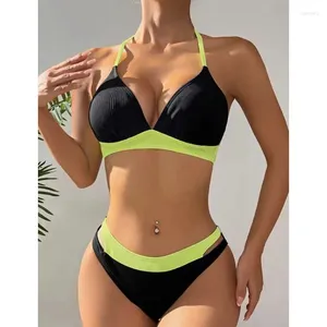 Kadın Mayo Cikini-Colorblock Cutout Bel Üçgen Bikini Mayo Kadınlar Yaz Plajı Mayo Takım
