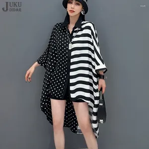 Women's Blouses Korean Style Woman Summer Oversized Clothing Black Long Hipster Striped Loose Fit Tide Casual Shirt Blusas JJXS091