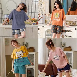 Bzel Sleepwear Summer Cotton Women's Pamas Set Cartoon Girl Home Suit with Shortsかわいいピジャマカジュアルコンフォートパジャマ2pcs