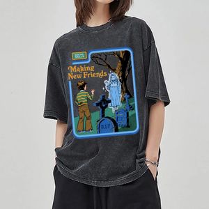 怖いスタイルTシャツの女性衣料品ヴィンテージプラスティーコットントップoネック特大のブラウスサマーカジュアルショートスリーブ240408