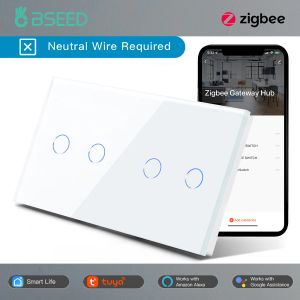 Sterowanie Bseed Zigbee Light Switchs Podwójny inteligentny przełącznik czujnik dotykowy No Neutral Tuya Smart Life Alexa Control Improvement