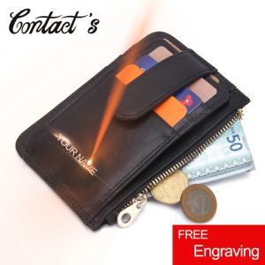 Holders Casual Credit Card Holder Case äkta läder Små män Plånbok Varumärkesdesigner Thin Black Card Package Fashion Zipper Coin Purse