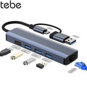 Hubs Tebe USBA+USBC Hub Adapter Type C to Gigabit RJ45 Ethernet USB 3.0 Splitter for Macbook iPad Samsung Xiaomi 5Port USB Hub