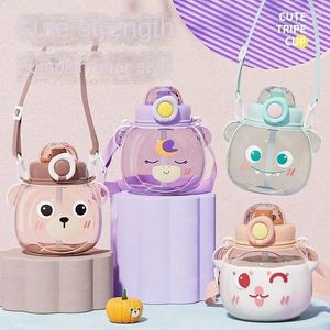 Water Bottles 2024 High Appearance Mini Plastic Pumpkin Bear Bottle 1.1LCute Cartoon Kettle Children Student Cup Drinkware