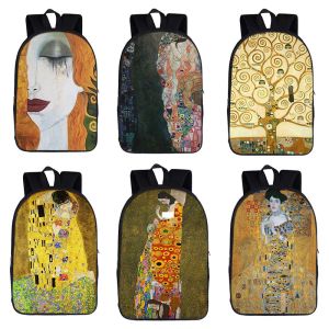 Bags Kiss By Gustav Klimt Print Backpack Youth School Backpack Oil Painting Tears Travel Large Capacity Storage Bag Kids School Bags