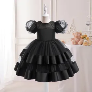 Flickaklänningar Princess Kort ärmar Pärlor Pageant Party Prom Knee-Length Flower Dress i 4-7 år första nattvardsgång