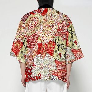 Roupas étnicas verão impressão gráfica retro quimono unissex havaian camiseta praia tops moda yukata haori cosplay solto outwear rouchrobe