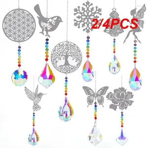 Garden Decorations 2/4PCS Suncatchers Angel Life Flower Tree Christmas Hummingbird Snowflake Butterfly Colorful Crystal Pendant Car