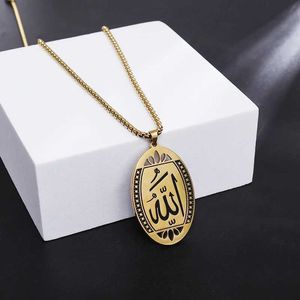 Pendant Necklaces Islamic Necklace Stainless Steel for Men Fashion Exquisite Geometry Allah Pendant Necklace Amulet Muslim Gift Y240420