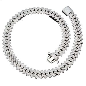 Cadeia cubana de alta qualidade de 16 mm Cadeia cubana Diamante de moissanita com Clarity Rhodium de VVS banhado 925 Sterling Silver White Gold