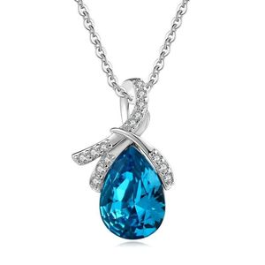 925 Sterling Silver Color Diamond Necklace For Women Short clavicle Chain Choker Penadant tårar av Saphire Stone Jewelry324T