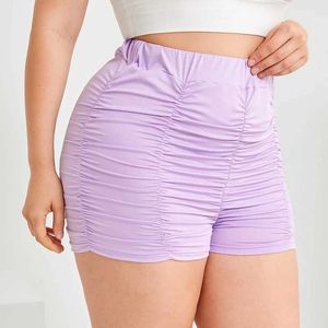 Women's Shorts Plus Size Elastic Waist Sexy Summer Casual Ruched Shorts Womens Solid Purple High Waist Tight Cycling Shorts Womens Large 6XL Y240420