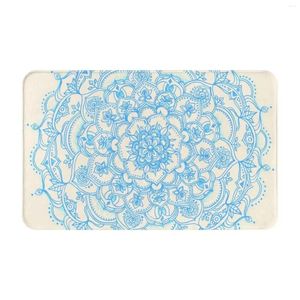 Teppiche hellblaues Bleistiftmuster-Hand gezeichneter Spitze Mandala Türmatten Fußpolster Home Teppich Creme Pastell zart Zentangle