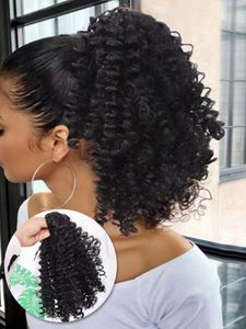 Surowy Burmse Curly Ponytail Human Hair Extension Klip w krótkim wysokim sznurku afro puff kucyk
