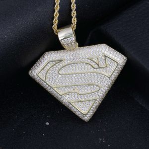 Vollte herausgegebene Zirkonia Diamant Anhänger Charms Hip Hop Superman 5A CZ Anhänger Halskette Mode Schmuck