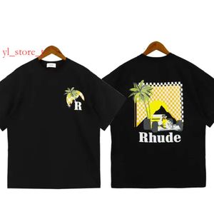 RHUDE Tシャツ夏アメリカハイストリートココナッツパームトラックプリントメンズデザイナーTシャツルースカジュアル高品質メンズTシャツRHUDEデザイナーTシャツ2623