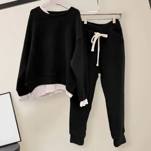 Frauen zwei Stückhosen 2 PCs/Set Trendy Women Sweatshirt Set Elastic Taille Thermal Sporty Round Neck Herbstanzug