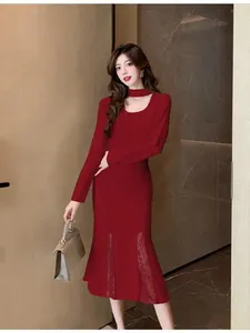 Abiti casual Vintage Beige Square Collar Red Loce Mid Long Long Long Long Long Mediple for Women Black Black Elegant Party Bodycon Midi Dress Autumn