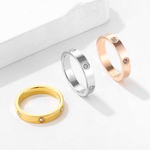 Designer Fashion Titanium Steel Ring Classic Carter 18K Rose Gold Six Diamond for Men and Women Couple