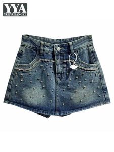 Damskie szorty gorące seksowne kobiety mini jeansowe szorty Linia Diamonds High Taist Night Owear Krótkie dżinsy Summer New Casual Crystal Shorts Y240420