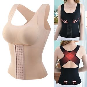 Midjetränare korsett Slimming Shapewear Body Shaper Tummy Control Underwear Women Tank Top med kuddar hållning Rätt bältväst 240421