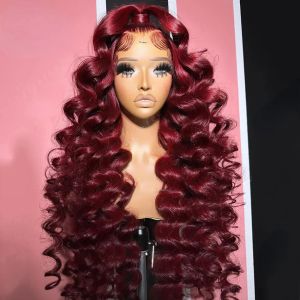 Wigs Brazilian Burgundy Red Colored Deep Wave Lace Frontal Wig HD Transparent lace front Wig Human Hair For Women Synthetic Lace Closur