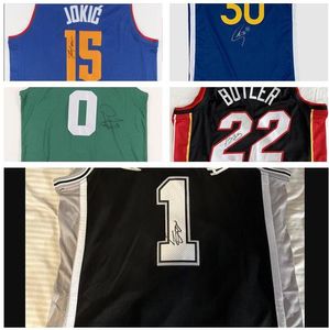 Wembanyama 77 Jokic 34 Giannis 30 Curry Doncic Embiid Kevin 0 Tatum Butler Booker Morant Miller Hendersed Autographed Auto Auto Shirts