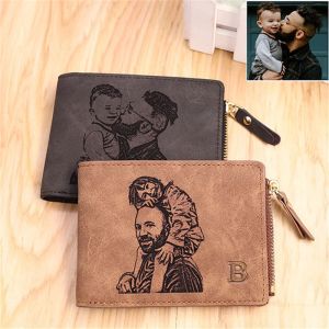 Purses Men Pu Leather Wallet Short Small Coin Card Purse Engraved Custom Picture Text Wallet