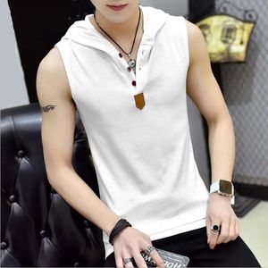 Camicia senza maniche elastica casual moda con cappuccio con cappuccio con cappuccio con cappuccio con abbigliamento slim abbigliamento slim hip hop palestra marchio 240419