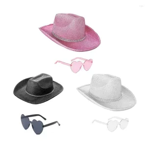 Berets Crystal Cowboy Hat Glitters Knight And Sunglasses Versatile Po Props F3MD