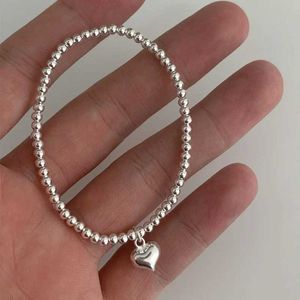 Chain S925 Sterling Silver Star Love Heart Pendant Round Bead Pearl Bracelet For Girls Sweet Romantic Style Gifts For Lovers Y240420