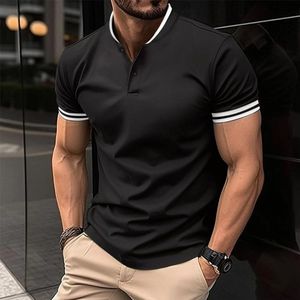 Cross-border fashion men button T-shirt Henry collar comfortable sports leisure multi-color European and American trend men