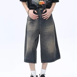 Harajuku gündelik yaz denim şort Erkek Kedi Basit Klasik Gençlik Y2K High Street Pop Art Traend Beş Çeyrek Pantolon Kot 240410