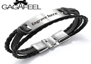 GAGAFEEL 4 Colors Custom Engrave Bangle For Men Punk Multilayer Bracelet Stainless Steel PU Leather Bangle Special Gift For Male261213656