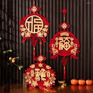 Decorative Figurines 3D Chinese Year Pendant With Tassels Portable Red Flocking Fabric Paper-cut For Window Decoration Blessing Pendants