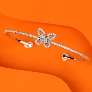 Bangle Fashionable Delicate 0penwork Butterfly Bracelet Women's Zircon Shining Gorgeous Luxury Accessories Party Brand 2024