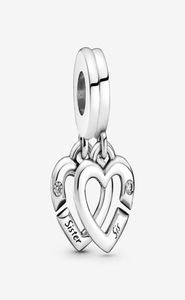 Linked Sister Hearts Split Dangle Charms Fit Original European Charm Bracelet Fashion Women Wedding Engagement 925 Sterling Silver8600016