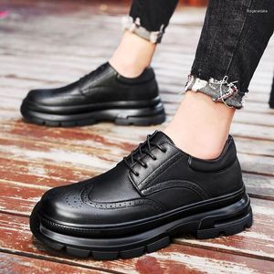 Casual Shoes Men's On Sale 2024 Lace Up Leather Autumn Round Toe Solid Breathable Platform Increase Height Loafers