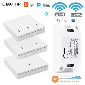 Control Tuya Wifi Smart Life Light Switch Rf433 Remote Control Wall Panel Wireless Relay Receiver 110v 220v Work with Alexa Google Home